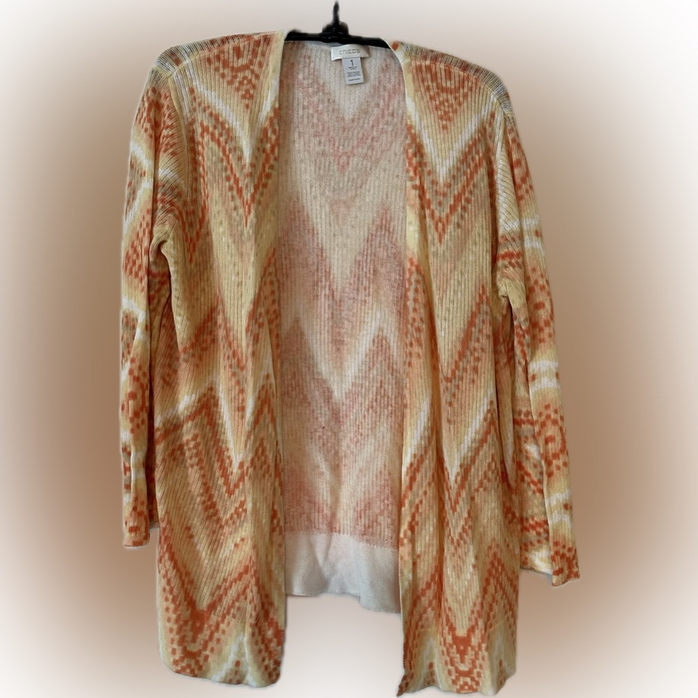 Chico’s Orange/Yellow/White Women's 3/4 Sleeve Open Cardigan